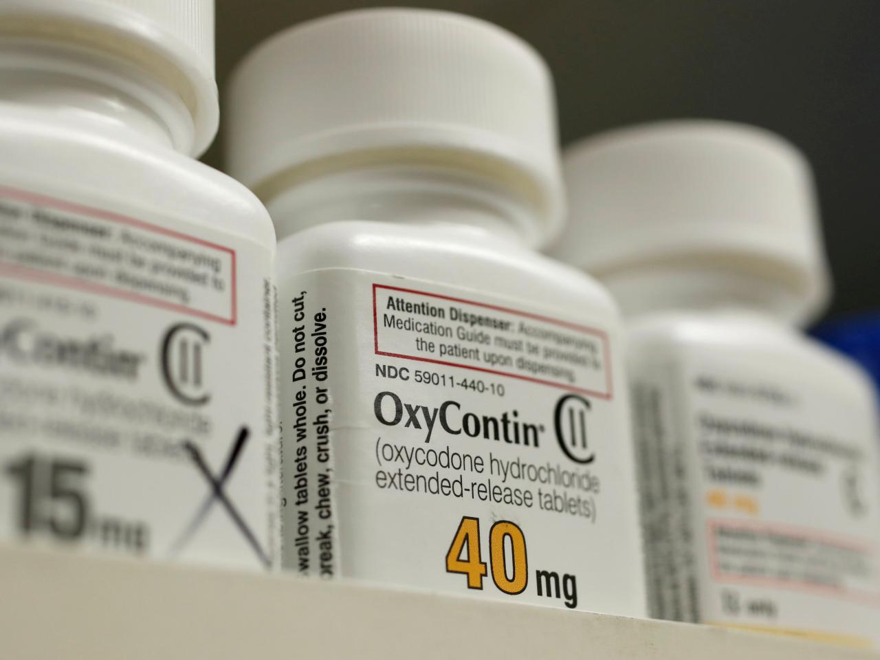 Bottles of the prescription painkiller OxyContin, made by Purdue Pharma, at a Utah pharmacy in April 2017. (George Frey/Reuters)